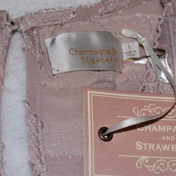 Champagne & Strawberry Lace Long Sleeve Boho Top Blouse Pink Size S - Picture 6 of 7